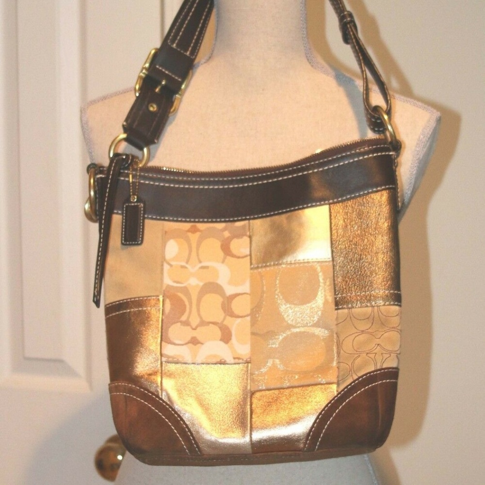 Coach Gold Patchwork Crossbody Shoulder Purse Tote